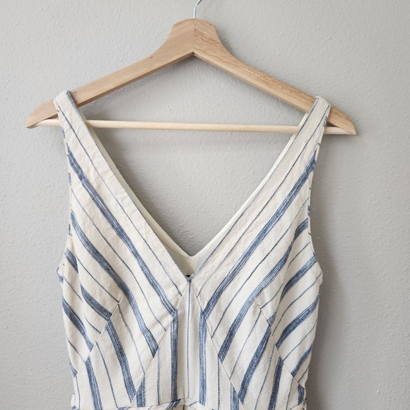 J. Crew | Women's Cream Fit and Flair Dress With Blue Stipes - Picture 3 of 9